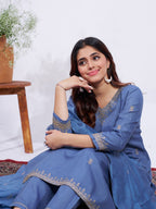 Jyoti Fashion Women's Denim Blue Rayon Embroidered Designer Kurta Set with Dupatta - Distacart