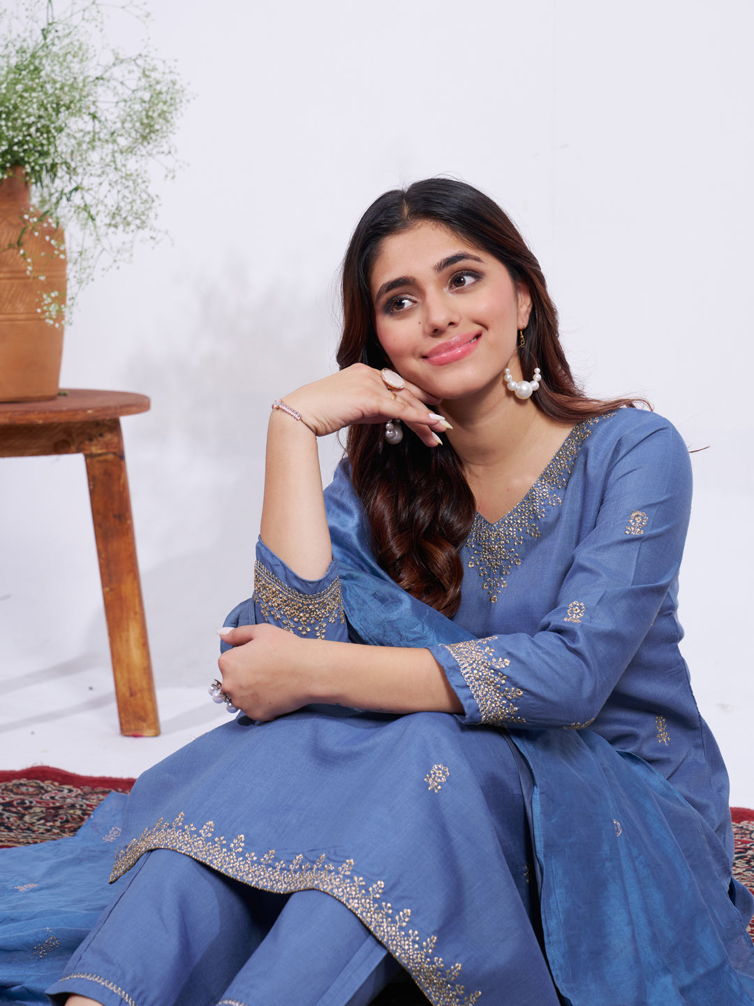 Jyoti Fashion Women's Denim Blue Rayon Embroidered Designer Kurta Set with Dupatta - Distacart