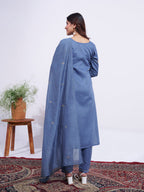 Jyoti Fashion Women's Denim Blue Rayon Embroidered Designer Kurta Set with Dupatta - Distacart
