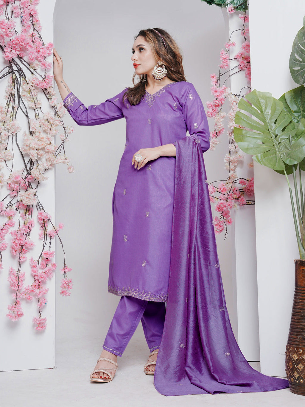 Jyoti Fashion Women's Lavender Rayon Embroidered Designer Kurta Set with Dupatta - Distacart