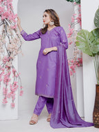 Jyoti Fashion Women's Lavender Rayon Embroidered Designer Kurta Set with Dupatta - Distacart