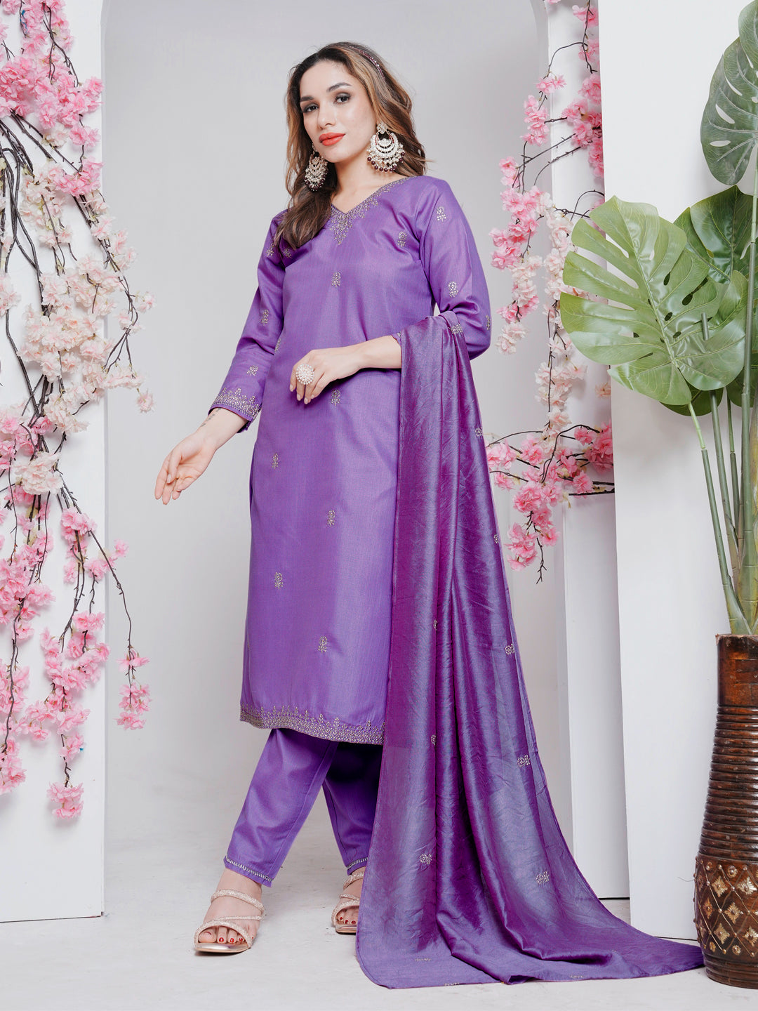 Jyoti Fashion Women's Lavender Rayon Embroidered Designer Kurta Set with Dupatta - Distacart