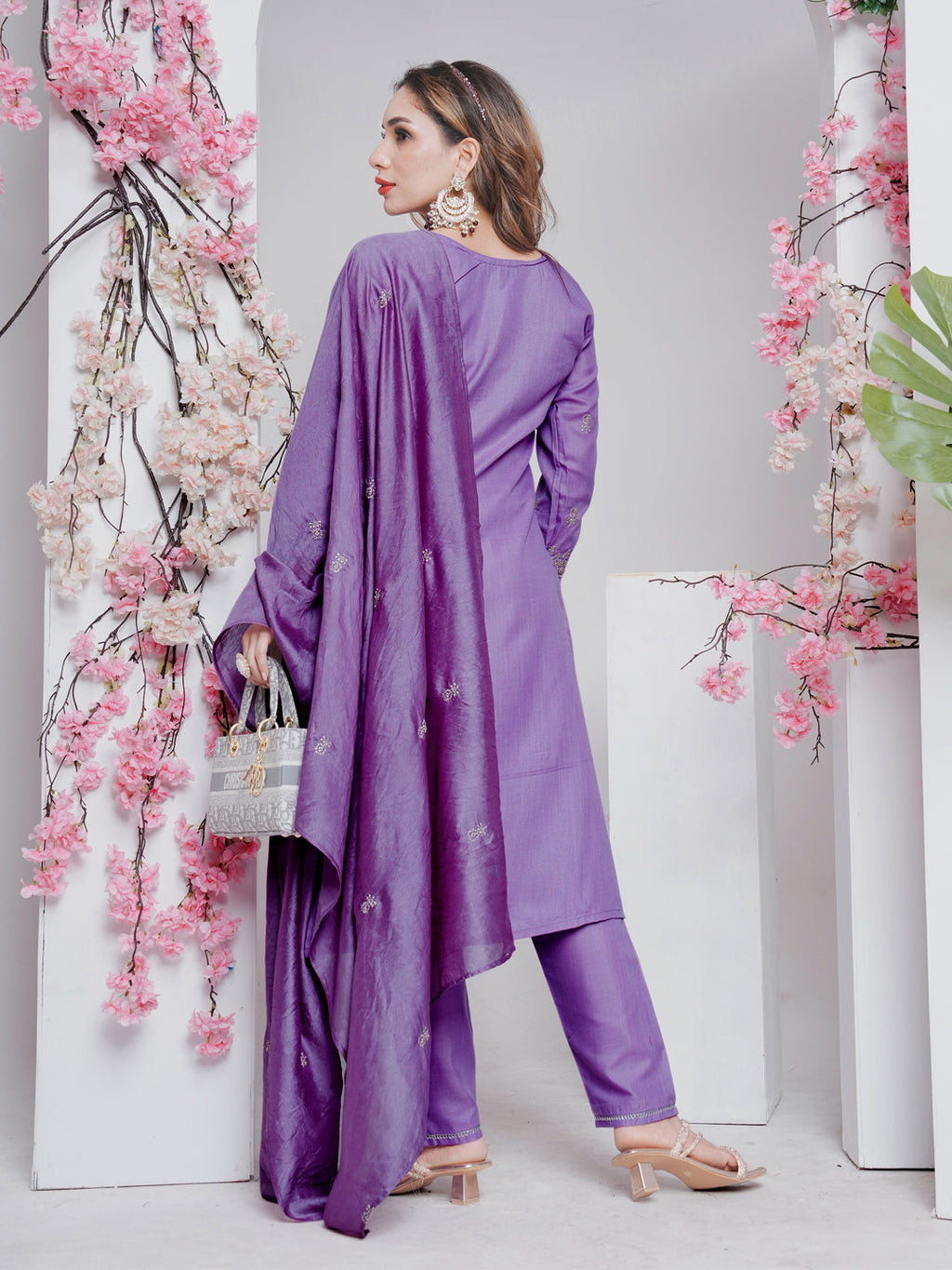 Jyoti Fashion Women's Lavender Rayon Embroidered Designer Kurta Set with Dupatta - Distacart