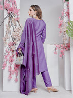 Jyoti Fashion Women's Lavender Rayon Embroidered Designer Kurta Set with Dupatta - Distacart