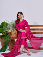 Jyoti Fashion Women's Rani Pink Rayon Embroidered Designer Kurta Set with Dupatta - Distacart