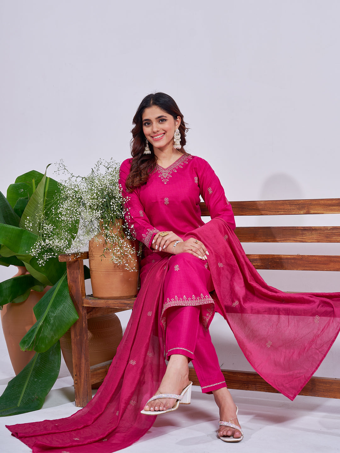 Jyoti Fashion Women's Rani Pink Rayon Embroidered Designer Kurta Set with Dupatta - Distacart