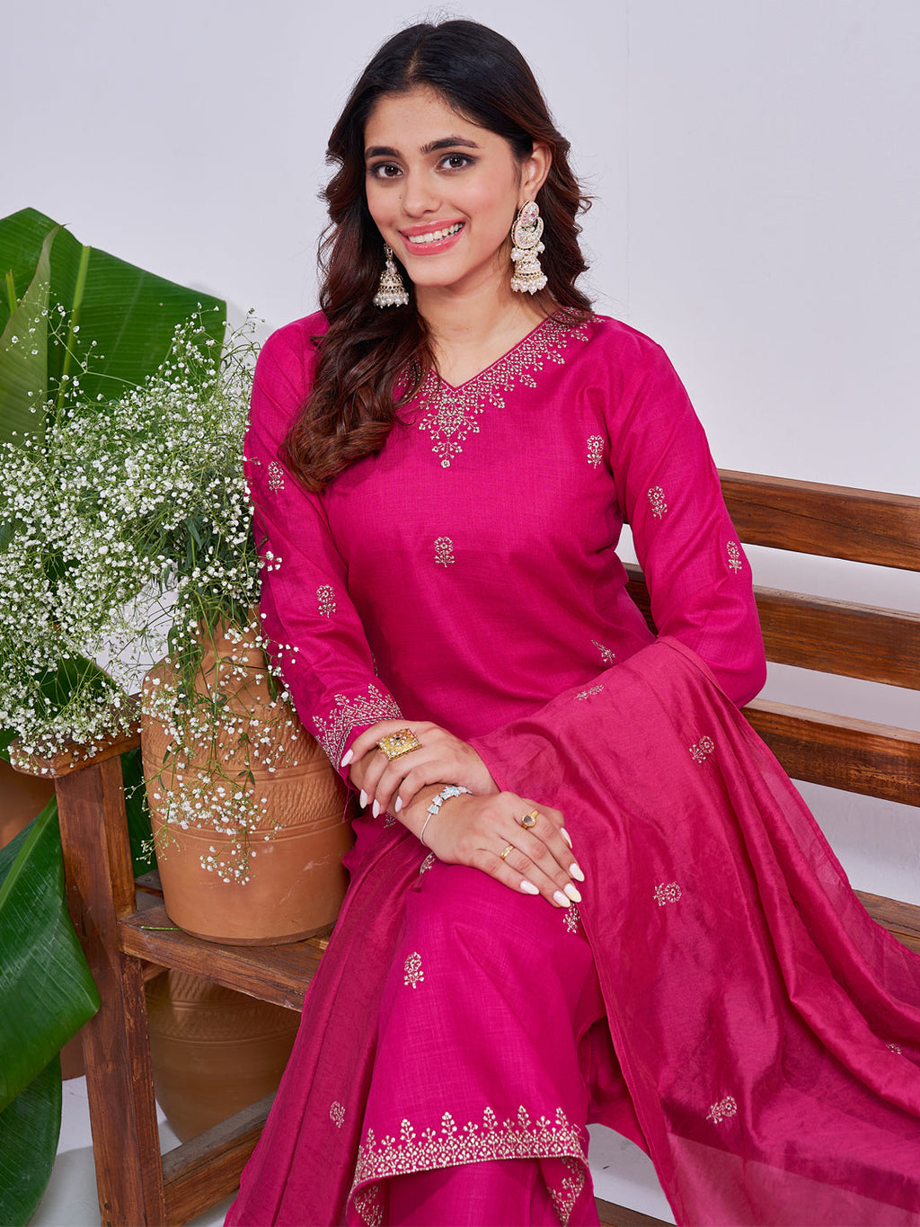 Jyoti Fashion Women's Rani Pink Rayon Embroidered Designer Kurta Set with Dupatta - Distacart