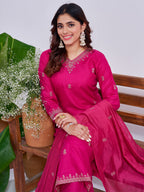 Jyoti Fashion Women's Rani Pink Rayon Embroidered Designer Kurta Set with Dupatta - Distacart