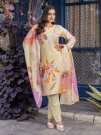 Jyoti Fashion Women's Cream Cotton Blend Printed Designer Kurta Set with Dupatta - Distacart