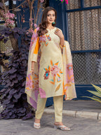 Jyoti Fashion Women's Cream Cotton Blend Printed Designer Kurta Set with Dupatta - Distacart