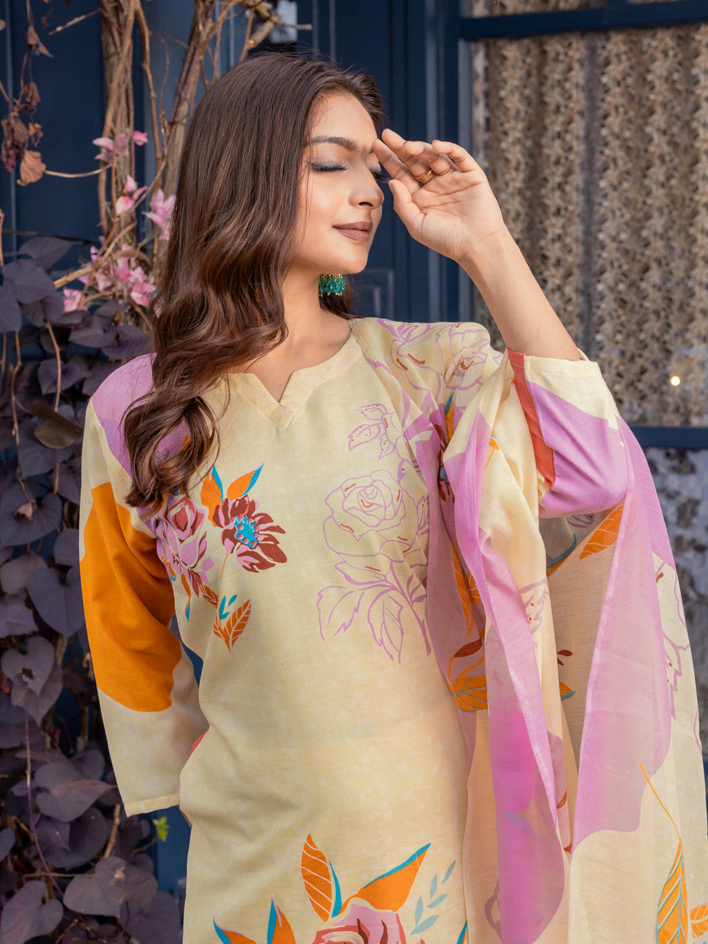 Jyoti Fashion Women's Cream Cotton Blend Printed Designer Kurta Set with Dupatta - Distacart