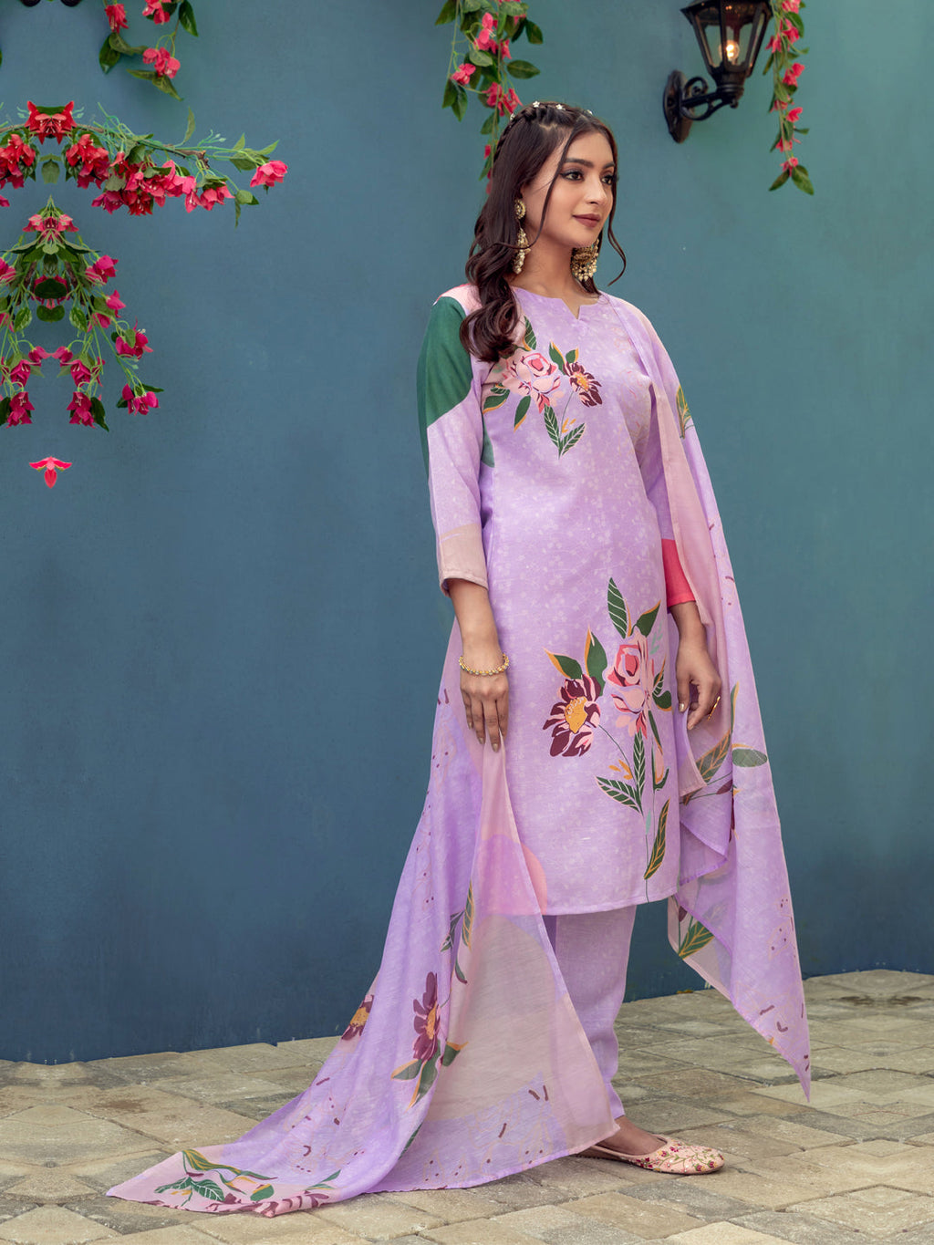 Jyoti Fashion Women's Lavender Cotton Blend Printed Designer Kurta Set with Dupatta - Distacart