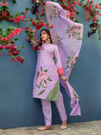 Jyoti Fashion Women's Lavender Cotton Blend Printed Designer Kurta Set with Dupatta - Distacart