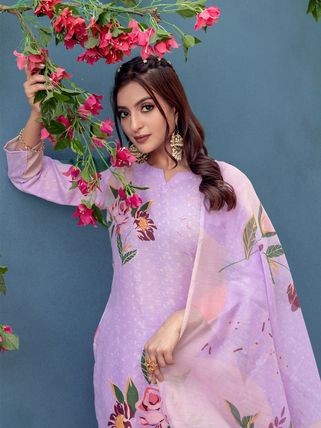 Jyoti Fashion Women's Lavender Cotton Blend Printed Designer Kurta Set with Dupatta - Distacart