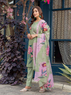 Jyoti Fashion Women's Mehendi Cotton Blend Printed Designer Kurta Set with Dupatta - Distacart