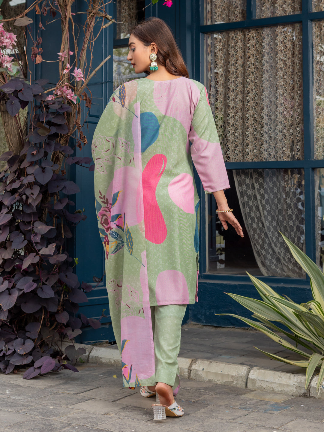 Jyoti Fashion Women's Mehendi Cotton Blend Printed Designer Kurta Set with Dupatta - Distacart