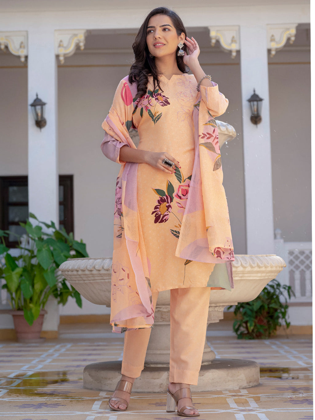 Jyoti Fashion Women's Orange Cotton Blend Printed Designer Kurta Set with Dupatta - Distacart