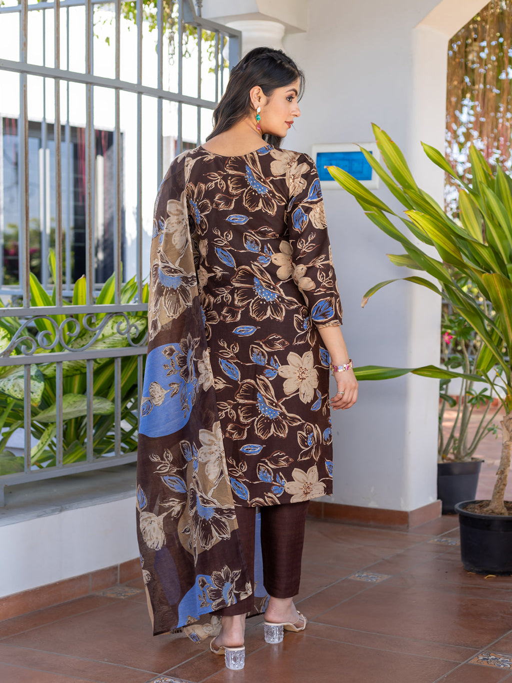 Jyoti Fashion Women's Coffee Cotton Blend Printed Designer Kurta Set with Dupatta - Distacart