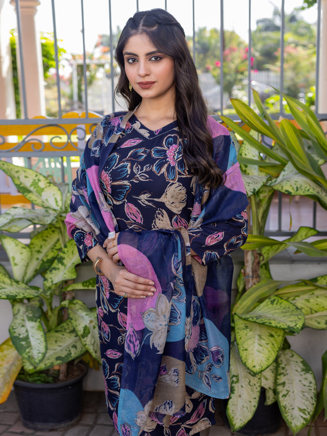 Jyoti Fashion Women's Navy Blue Cotton Blend Printed Designer Kurta Set with Dupatta - Distacart