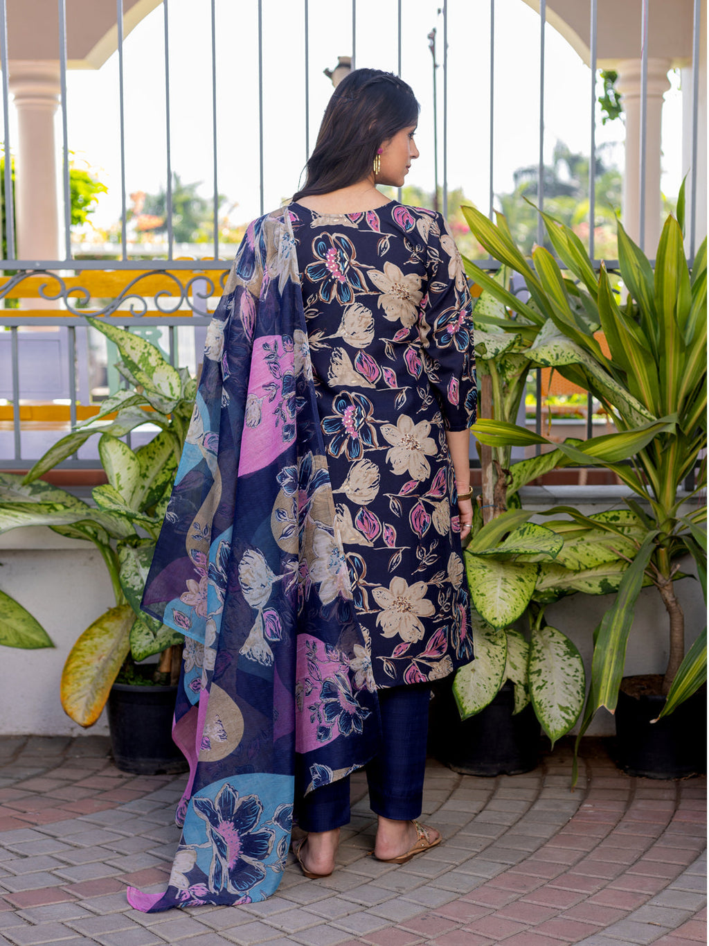 Jyoti Fashion Women's Navy Blue Cotton Blend Printed Designer Kurta Set with Dupatta - Distacart
