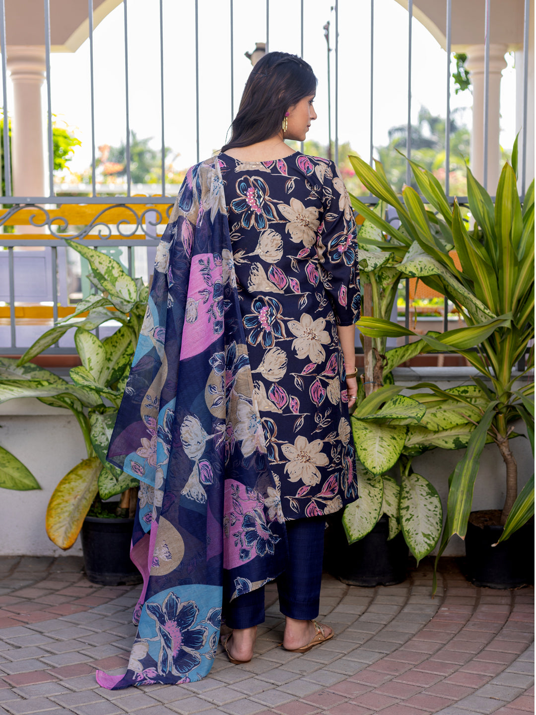 Jyoti Fashion Women's Navy Blue Cotton Blend Printed Designer Kurta Set with Dupatta - Distacart
