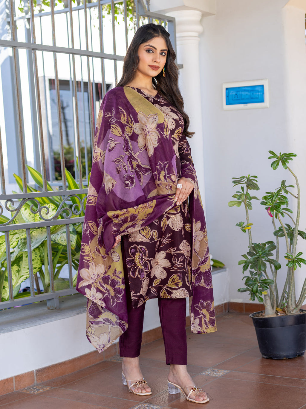 Jyoti Fashion Women's Purple Cotton Blend Printed Designer Kurta Set with Dupatta - Distacart
