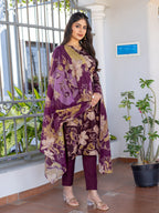 Jyoti Fashion Women's Purple Cotton Blend Printed Designer Kurta Set with Dupatta - Distacart