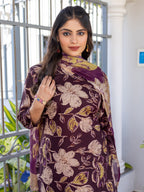 Jyoti Fashion Women's Purple Cotton Blend Printed Designer Kurta Set with Dupatta - Distacart