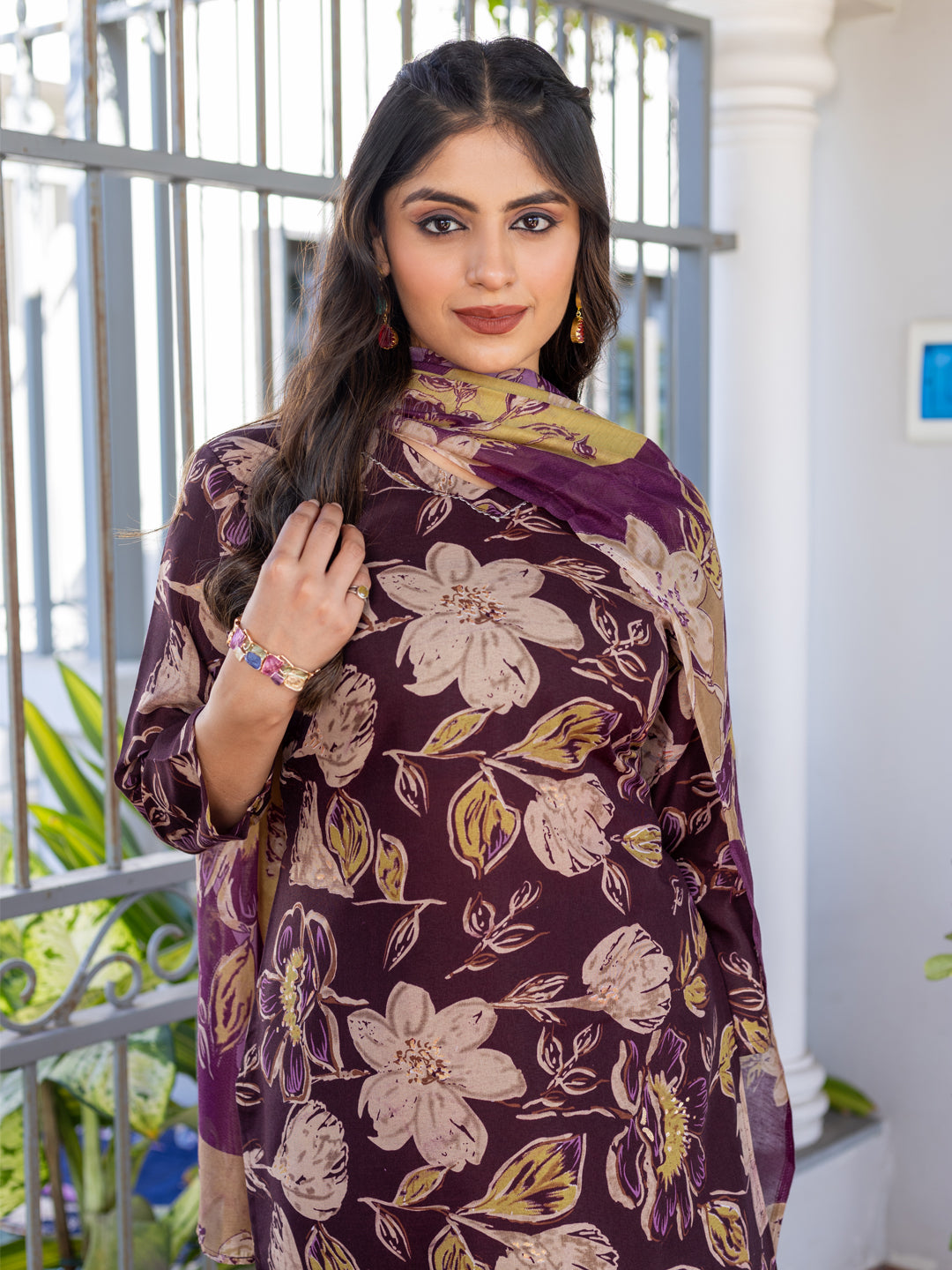 Jyoti Fashion Women's Purple Cotton Blend Printed Designer Kurta Set with Dupatta - Distacart