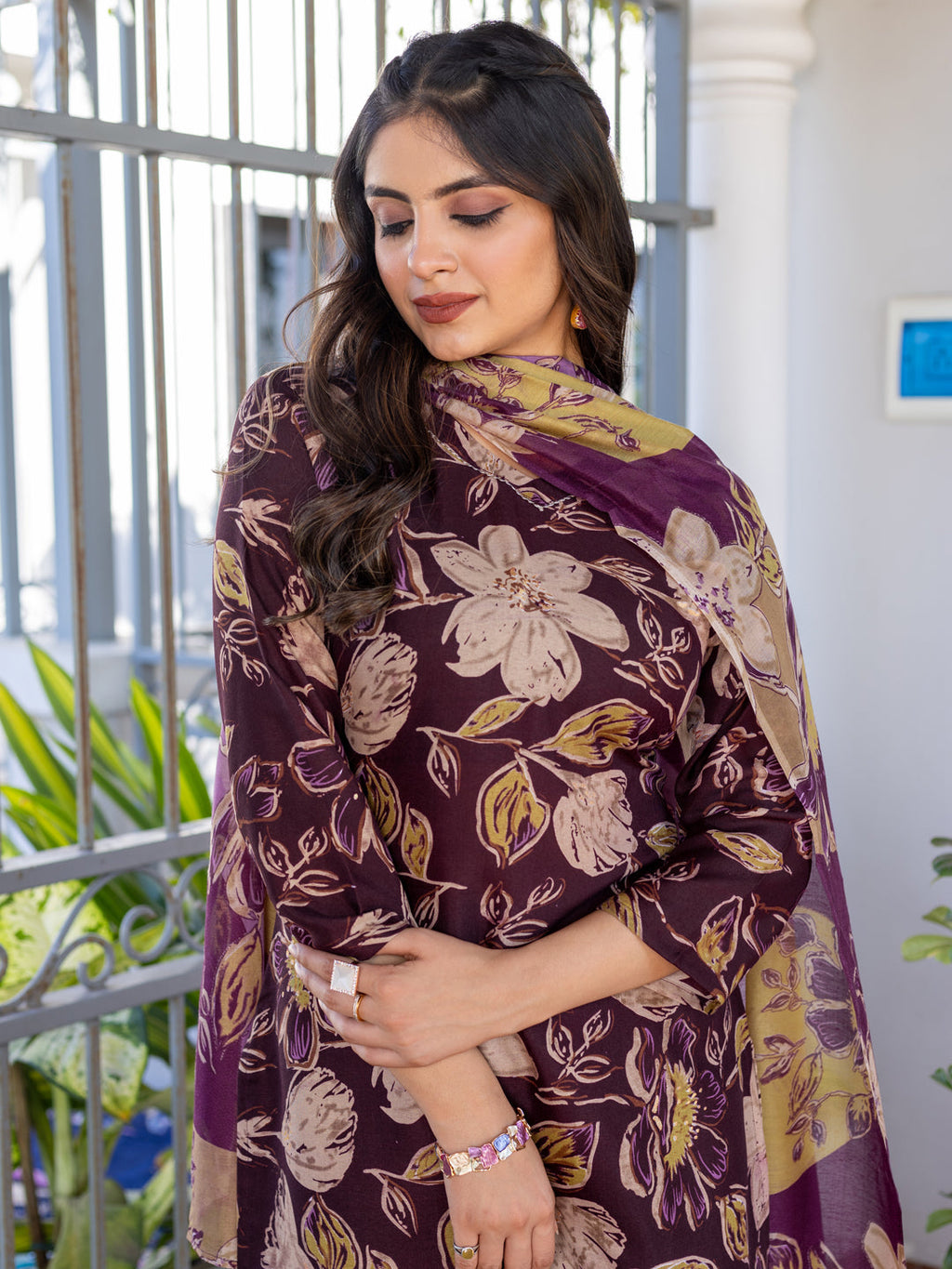 Jyoti Fashion Women's Purple Cotton Blend Printed Designer Kurta Set with Dupatta - Distacart