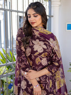 Jyoti Fashion Women's Purple Cotton Blend Printed Designer Kurta Set with Dupatta - Distacart