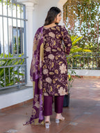 Jyoti Fashion Women's Purple Cotton Blend Printed Designer Kurta Set with Dupatta - Distacart