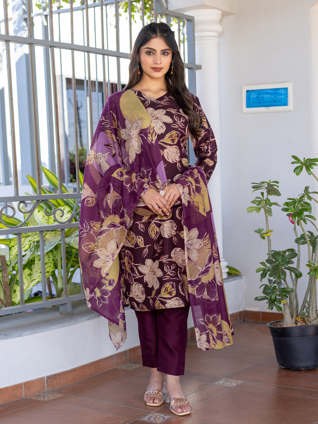 Jyoti Fashion Women's Purple Cotton Blend Printed Designer Kurta Set with Dupatta - Distacart