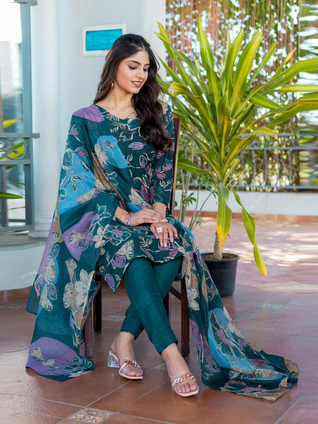 Jyoti Fashion Women's Rama Cotton Blend Printed Designer Kurta Set with Dupatta - Distacart