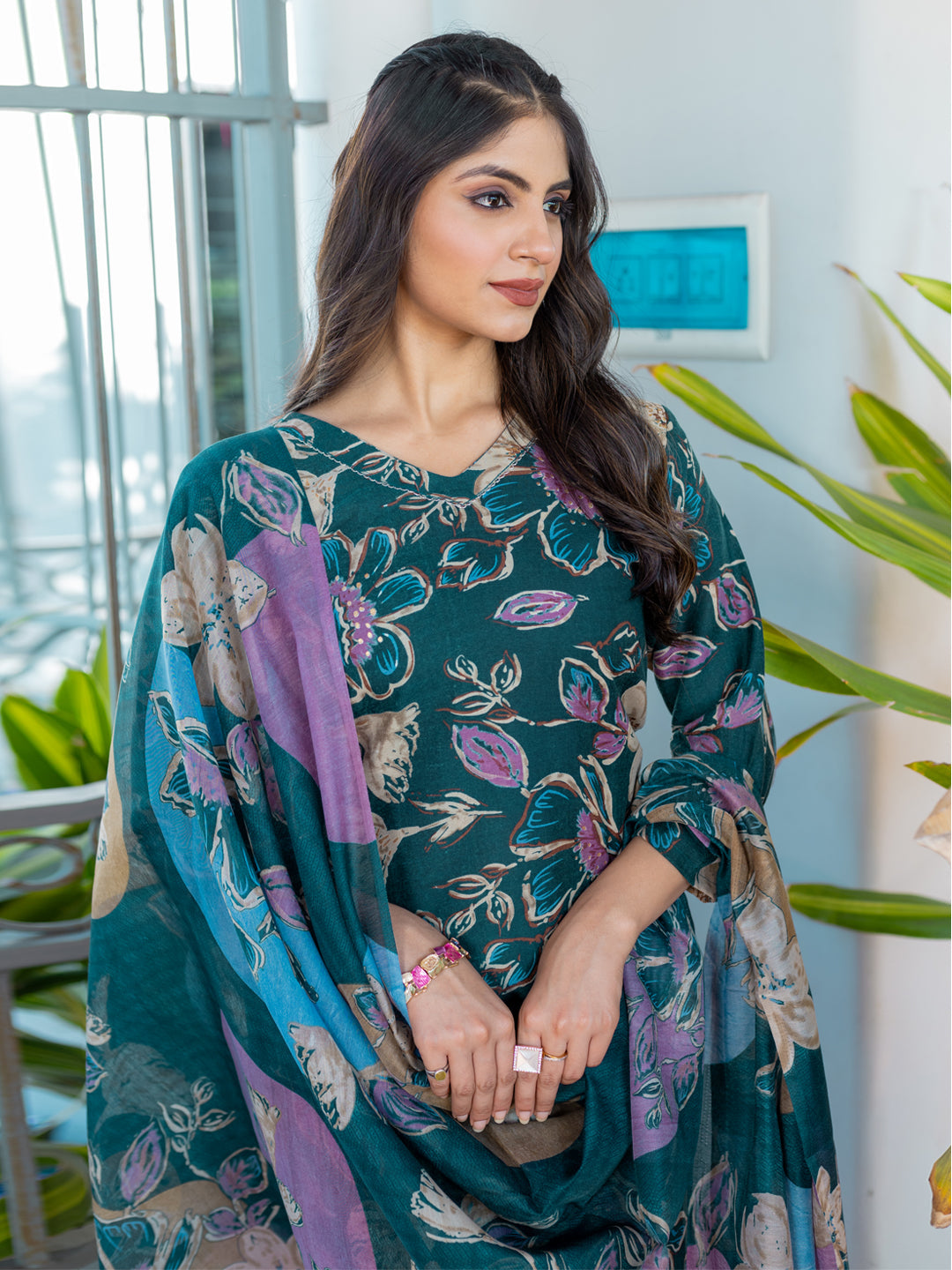 Jyoti Fashion Women's Rama Cotton Blend Printed Designer Kurta Set with Dupatta - Distacart