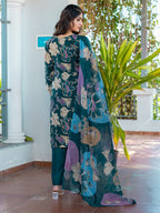 Jyoti Fashion Women's Rama Cotton Blend Printed Designer Kurta Set with Dupatta - Distacart