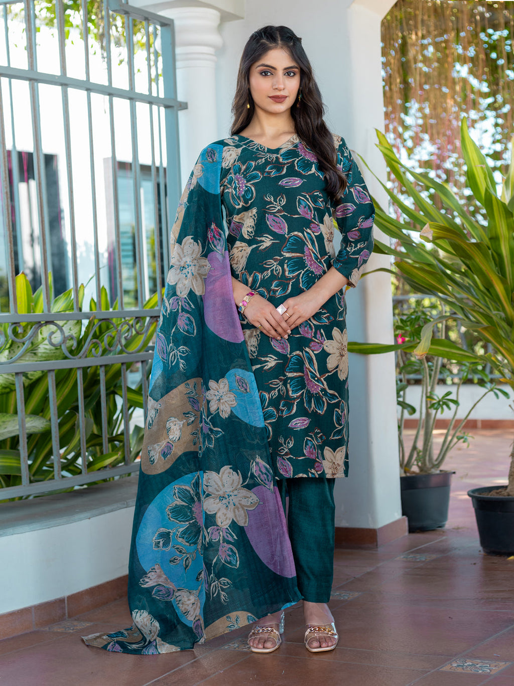 Jyoti Fashion Women's Rama Cotton Blend Printed Designer Kurta Set with Dupatta - Distacart
