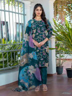 Jyoti Fashion Women's Rama Cotton Blend Printed Designer Kurta Set with Dupatta - Distacart