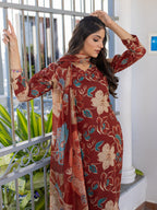Jyoti Fashion Women's Rust Cotton Blend Printed Designer Kurta Set with Dupatta - Distacart