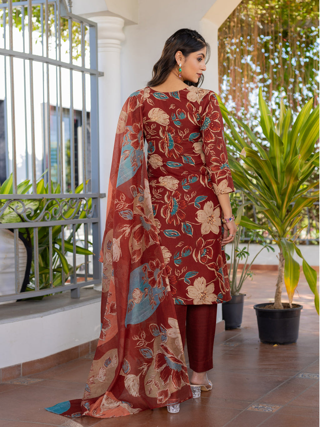 Jyoti Fashion Women's Rust Cotton Blend Printed Designer Kurta Set with Dupatta - Distacart