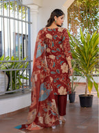 Jyoti Fashion Women's Rust Cotton Blend Printed Designer Kurta Set with Dupatta - Distacart