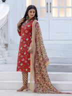 Jyoti Fashion Women's Red Rayon Print with Thread Designer Kurta Set with Dupatta - Distacart