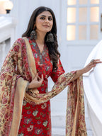 Jyoti Fashion Women's Red Rayon Print with Thread Designer Kurta Set with Dupatta - Distacart