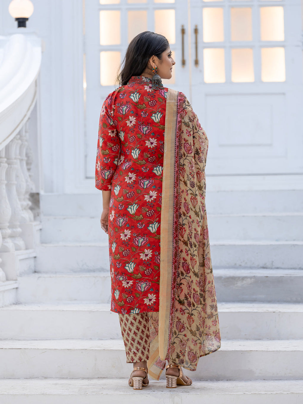 Jyoti Fashion Women's Red Rayon Print with Thread Designer Kurta Set with Dupatta - Distacart