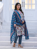 Jyoti Fashion Women's White Rayon Print with Thread Designer Kurta Set with Dupatta - Distacart