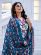 Jyoti Fashion Women's White Rayon Print with Thread Designer Kurta Set with Dupatta - Distacart