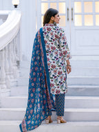 Jyoti Fashion Women's White Rayon Print with Thread Designer Kurta Set with Dupatta - Distacart