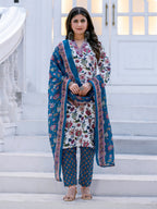 Jyoti Fashion Women's White Rayon Print with Thread Designer Kurta Set with Dupatta - Distacart