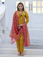 Jyoti Fashion Women's Yellow Rayon Print with Thread Designer Kurta Set with Dupatta - Distacart