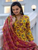Jyoti Fashion Women's Yellow Rayon Print with Thread Designer Kurta Set with Dupatta - Distacart